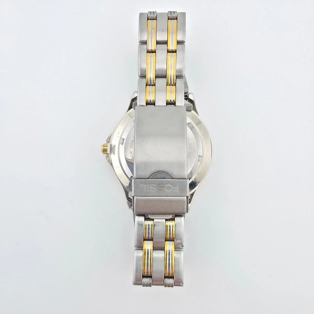 FOSSIL Watch 'Route of the Famous 400' Car Tin Papers Silver Gold Tone 7.5